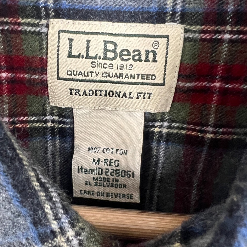L.L.Bean Mens Traditional Fit Plaid Flannel Button Up Shirt Mens Size M Gray Red - Picture 6 of 11